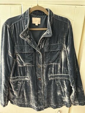 NWOT LOFT Velvet Utility Jacket in Steel Blue Gray w/Multiple Pockets
